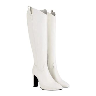 Generic Womens Fashion Knee High Boots Pointed Toe Super High Square Heel With Side Zipper For Wide Calf Fit Party Wear