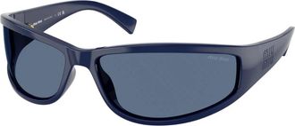 Miu Miu Onregelmatige Wraparound Zonnebril - Dames - Accessoires - Blauw - Maat: 69 MM