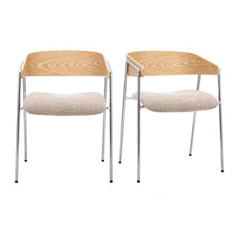 Miliboo Sillas De Tela Efecto Terciopelo Texturizado Topo, Madera Clara Y Metal Cromado (lote De 2) Fanely