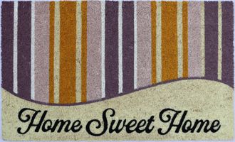 Imports Decor Home Sweet Home Coir Door Mat, Striped Pattern Coconut Fiber Doormat with Non-Slip PVC Backing, Decorative Indoor Outdoor Entryway Rug