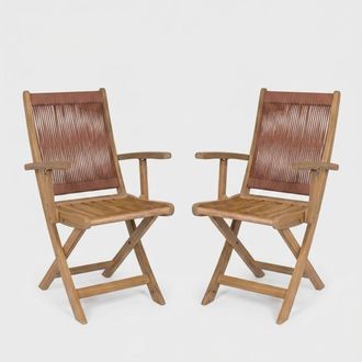 Decorspace Set 2 Sedie Pieghevoli Con Braccioli In Legno Con Corda Danubio - Rosso