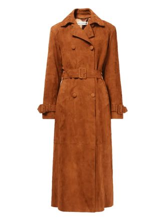 Nour Hammour Tate double-breasted belted coat - women - Lamb Suede/Cupro/Viscose - M - Brown