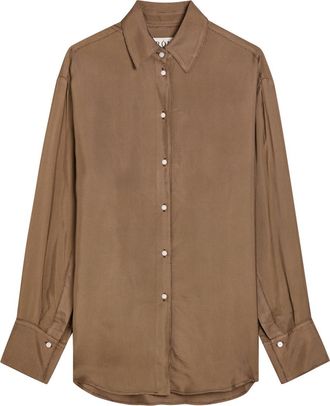 R&oacute;he Checked Satin Shirt - Brown - 40 (UK12 / M)