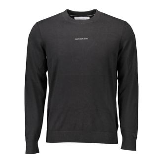 Calvin Klein Round-neck Knitwear, male, Black, Size: 2XL Black Long Sleeve Embroidered Sweater