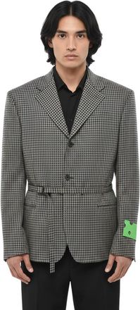 Off-white Grey Notched Lapel Belted Blazer