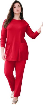 Roaman's Snap Button Boatneck Soft Knit Tunic in Vivid Red at Nordstrom, Size 12