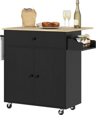 OEM Isla De Cocina Con Ala Abatible 2 Puertas Caj&oacute;n Especiero Toallero Y Estante Ajustable 106x42x87 Cm Negro Y Roble