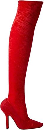 VETEMENTS Boomerang Fluweel Otk Laarzen - Dames - Over de knie laarzen - Rood - 40 EU - Schoenen