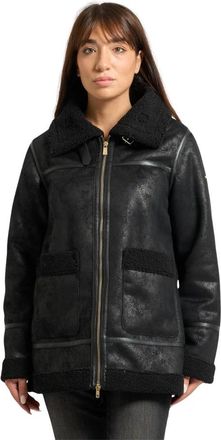 Yes-Zee Zwarte volledige ritsjas met ecologische bont - Dames - Winterjassen - Zwart - XS - Jassen