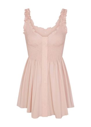 SKIMS Smocked Poplin Mini Dress - Pink - L (UK16-18)
