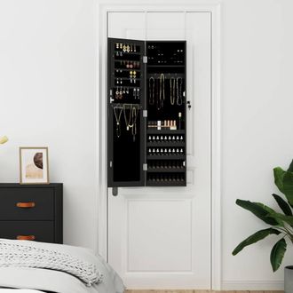 Berkfield Home Mirror Jewellery Cabinet Wall Mounted Black 30x8.5x106 cm