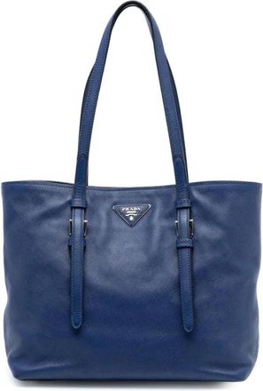 Prada Pre-owned Tote Bags, female, Blue, Size: ONE SIZE Pre-owned Leather Shopper Bag