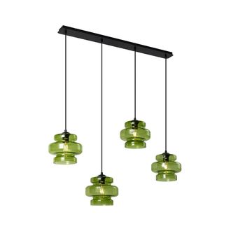 QAZQA Retro/vintage L&aacute;mpara Colgante Retro Negra Con Cristal Verde 4 Luces - Denise Vidrio /met&aacute;lica Alargada /redonda Adecuado Para Led Max. 4 X 15 Watt - 