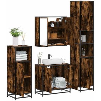 vidaXL Vidaxl - Set De Muebles Ba&ntilde;o 4 Pzas Madera Contrachapada Roble Ahumado