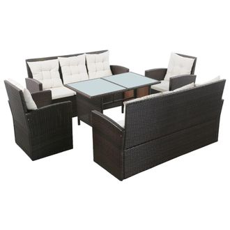 vidaXL Set Sof&aacute;s De Jard&iacute;n 5 Piezas Y Cojines Rat&aacute;n Sint&eacute;tico Marr&oacute;n Vidaxl