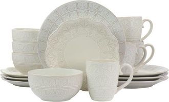 Elama White Lace 16 Piece Luxurious Stoneware Dinnerware with Complete Setting for 4 at Nordstrom
