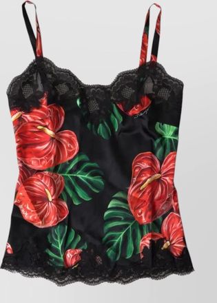 Dolce & Gabbana silk floral print lace trim camisole top