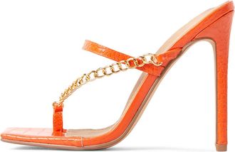 Generic Orange,6.5 UK,Womens Chain Sandals Open Toe Stiletto High Heels Mule Two Strap Slingback Slip On Pumps Wedding Prom Party Dressy Shoes