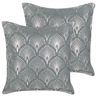 Beliani Beliani - Conjunto De 2 Cojines De Algod&oacute;n Glamour Moderno Dise&ntilde;o Geom&eacute;trico Plateado Hecho A Mano Funda Extra&iacute;ble 45 X 45 Cm Gris Hoya