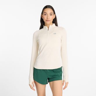 New Balance Funktionsshirt NEW BALANCE Athletics Heat Grid 1/2 Zip, Damen, Gr. XL, beige (linen heathe), Obermaterial: 95% Polyester, 5% Elasthan, Rundhals, Shirt