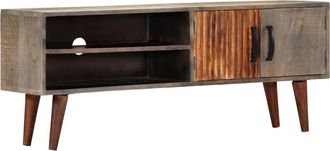 vidaXL Mueble Para Tv Madera Maciza De Mango Rugosa Gris 130x30x46 Cm