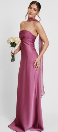 Six Stories Chiffon Bandeau Satin Maxi Dress in Plum at Nordstrom, Size 10