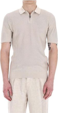 Eleventy Beige Katoenen Gebreide Polo met Halve Rits - Heren - Polos - Beige - L - Katoen - Tops