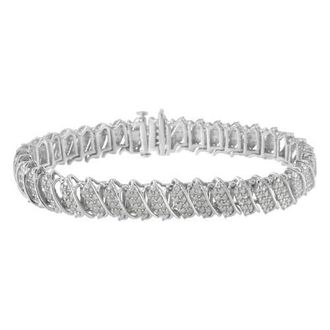 House of Brilliance Silver 3.0 Cttw Diamond Multi Row Cluster Slanted Wave Link Tennis Bracelet in White at Nordstrom