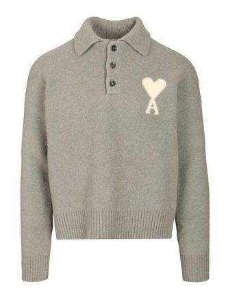 Ami Ami De Coeur Polo Shirt Knitwear Grey-Uomo