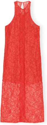 Ganni Rode Midi Jurk van Kant - Dames - Zomerkleedjes - Rood - S - Katoen - Kleedjes