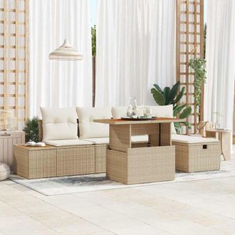 vidaXL Vidaxl - Conjunto De Sof&aacute; De Jard&iacute;n Con Coj&iacute;n 6 Pcs Beige Polirat&aacute;n