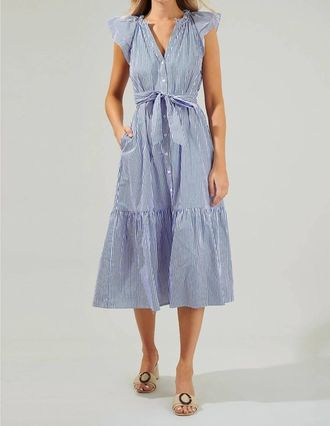 Sugarlips Dynamite Striped Button Midi Dress In Blue/white Stripe