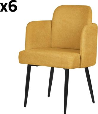 ML Design Set de 6 Sillas de comedor funda de tela mostaza con reposabrazos