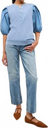 Marie Oliver Kaison Pleated Sleeve Top In Steel Blue