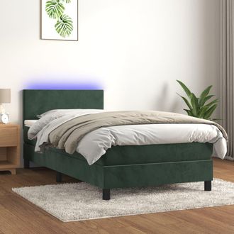 vidaXL Vidaxl - Cama Box Spring Colch&oacute;n Y Led Terciopelo Verde Oscuro 100x200cm