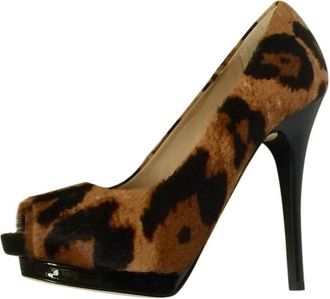 Giuseppe Zanotti Pony Hair Leopard Print Peep Toe Pumps Size 36.5