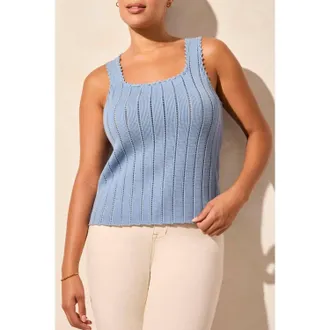 Tribal Knit Tank Top In Scuba Blue
