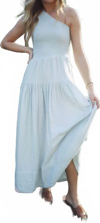 Elan One Shoulder Smocked Dress In Light Blue
