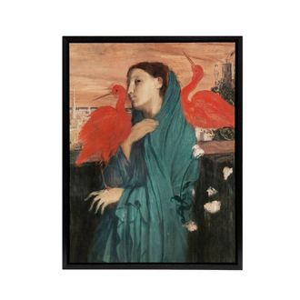 Artery8 Young Woman with Ibis Birds Edgar Degas Vintage Framed Canvas Wall Art | Size: W24 x H32