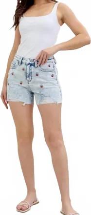 Judy Blue Cherry Embroidered Cutoff Shorts In Blue
