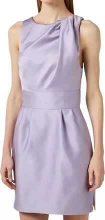Elisabetta Franchi Draped Neck Sleeveless Satin Dress In Lilac
