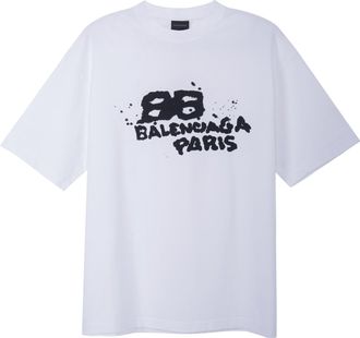 Balenciaga Hand-Drawn BB Icon T-Shirt Medium Fit White Black 612966TNVN49040