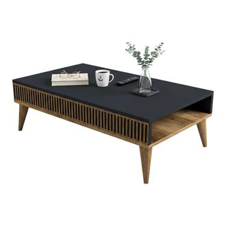 Dmora Mesa De Centro Da Salotto Capricorn, Tavolo Basso Da Caff&egrave;, Portariviste Per Divano, Ripiano Da Soggiorno, 105x60h35 Cm, Noce E Antracite