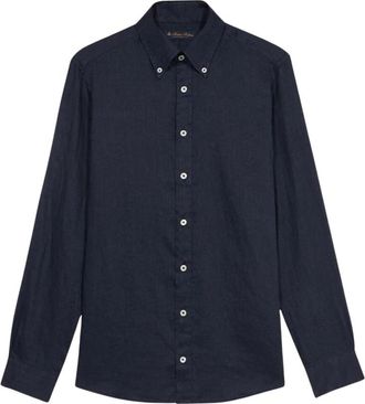 Brooks Brothers Navy Linnen Button Down Casual Overhemd - Heren - Casual Overhemden - Blauw - XL - Linnen - Overhemden