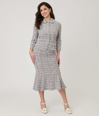 Unique Vintage Boucle Trumpet Skirt in Lavender Plaid Boucle at Nordstrom, Size X-Small