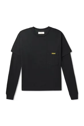 Cherry Los Angeles General Store Logo-Print Layered Waffle-Knit and Cotton-Jersey T-Shirt