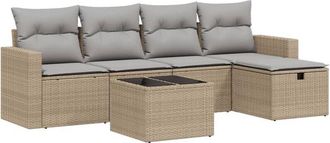 vidaXL Vidaxl - Juego De Sof&aacute;s Jard&iacute;n Con Cojines Beige Mezcla 6 Pzas Rat&aacute;n Pe