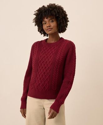 Pact Organic Cotton Cable Knit Crew Sweater in Crimson Red at Nordstrom, Size X-Small
