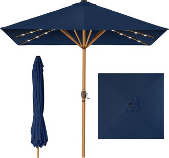 Best Choice Products 9ft Deep Square Solar LED Lighted Patio Umbrella w/ Faux Wood Texture, UV-Resistant