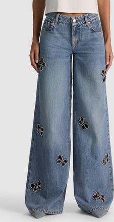 Alice & Olivia Amazing Embellished Wide Leg Jeans in Fiona Vintage Blue at Nordstrom, Size 26